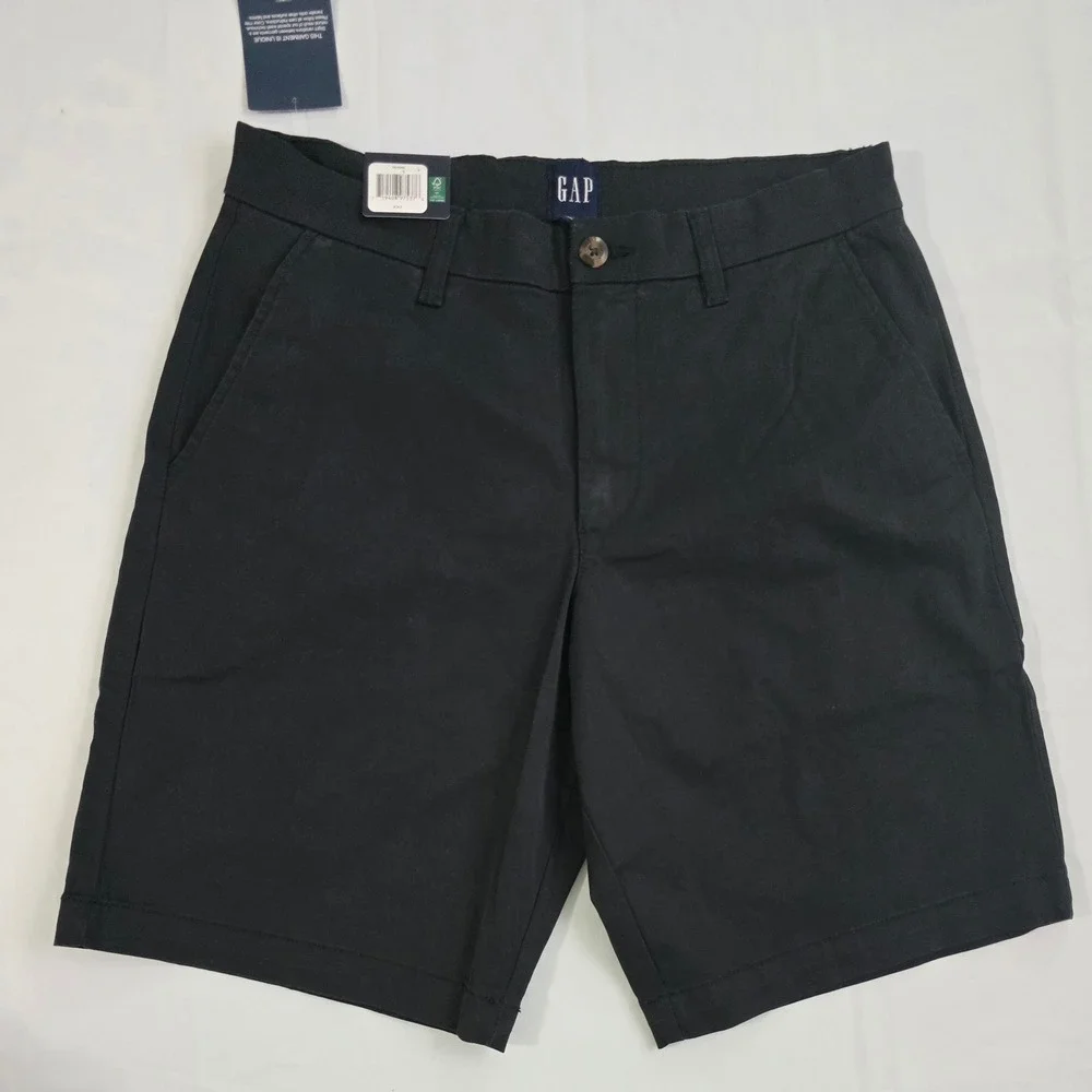 Gap Mens Flat Front Shorts Black Cotton Stretch Twill Chino 30 NEW